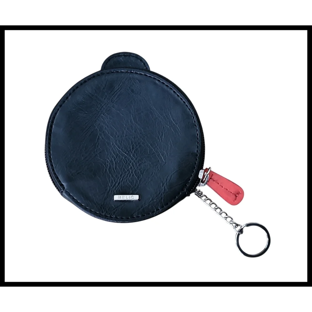 Vintage RELIC Ladybug Round Leather Coin Purse Metal Keychain Zipper Y2K - Picture 4 of 13